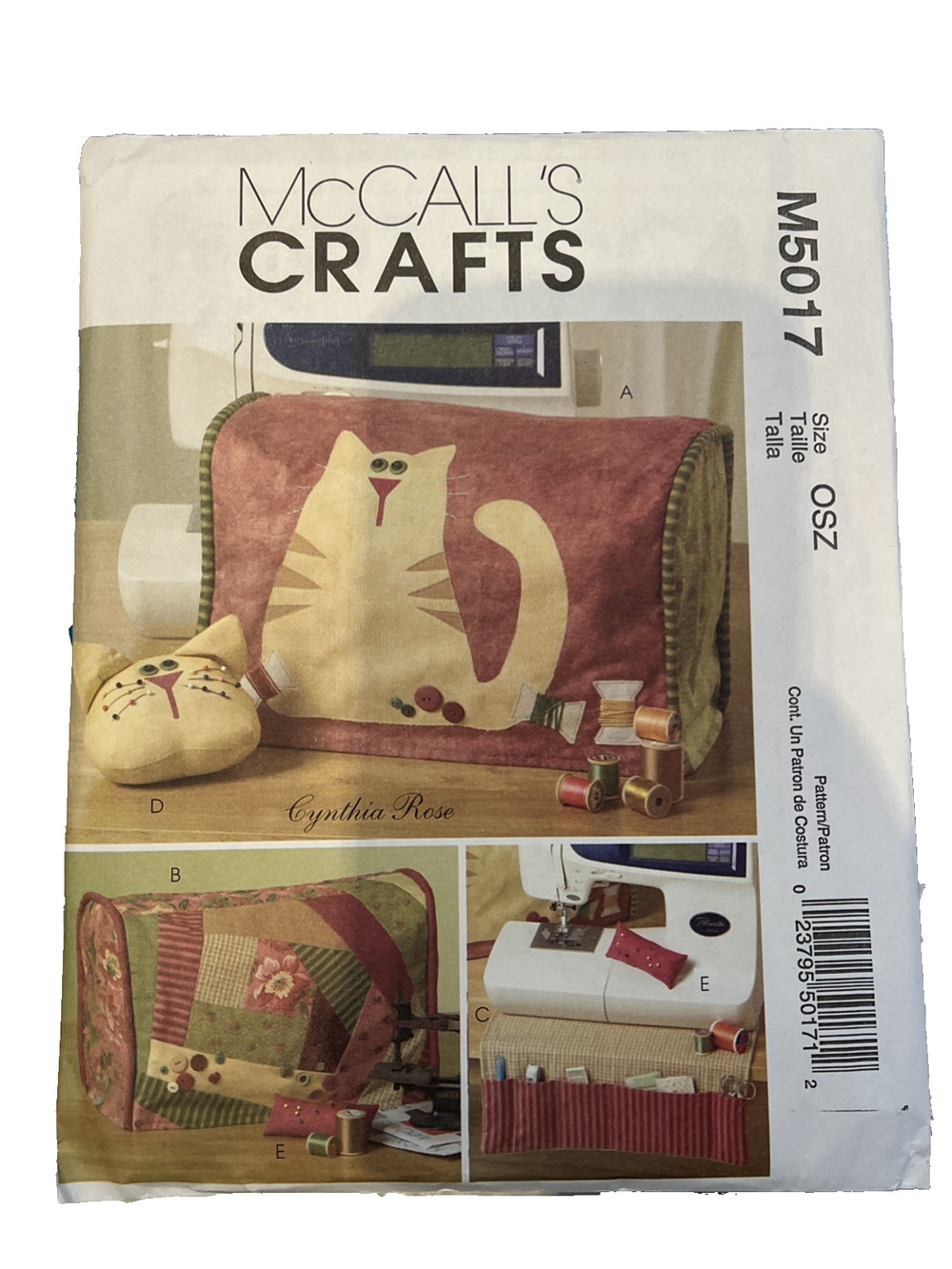 McCalls Pattern M5017 Sewing Machine Cover Craft Room Decor Organizer Cat Uncut